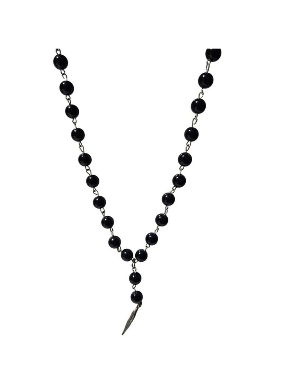 Southwest Beaded Feather Charm Necklace Boho Black Beads Fashion Jewelry Women